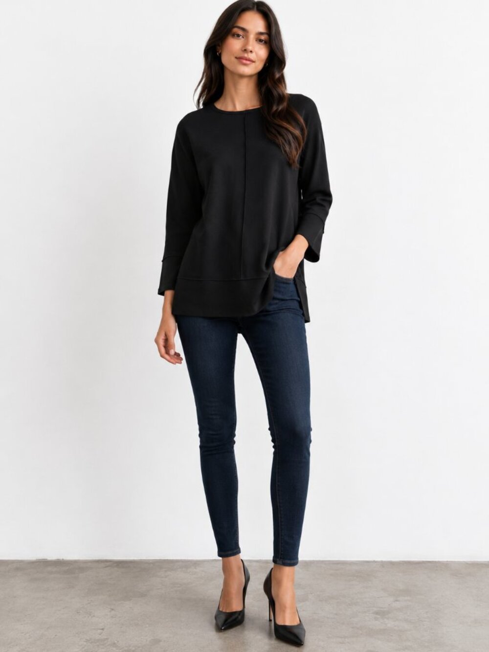 JONES NEW YORK Serenity Knit 3/4 Dolman Seam Detail Tunic Top Size SP NWOT - Picture 3 of 12
